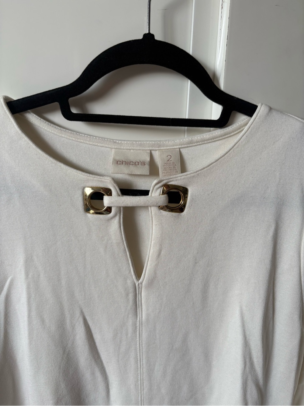 Chico's Cream Top with Gold Grommet Accent